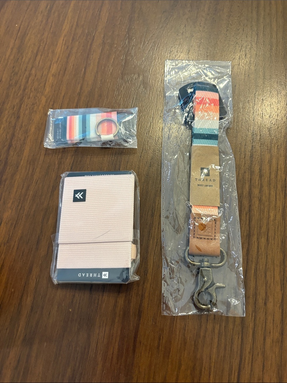 THREAD Pink Card Wallet & Multicolor Stripe Key Strap Set